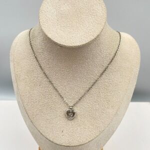 Vintage Heart Pendant Necklace Floating Stone Silver Tone Chain Valentine's Gift